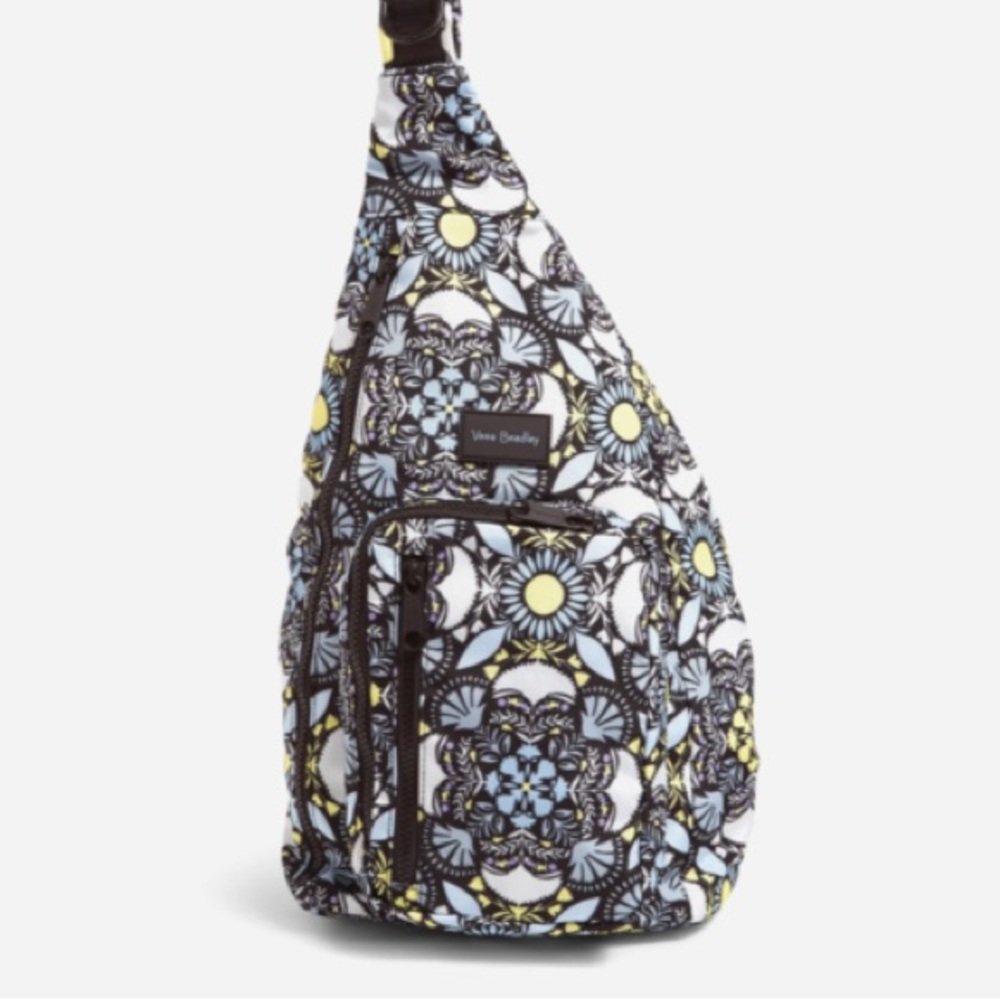 Vera Bradley Blue, Yellow & White Floral Quilted Crossbody Sling Bag